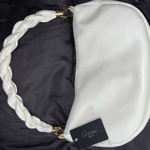 Gold and White Y2K Crossi New York handbag